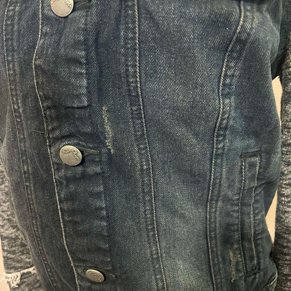 Free People Denim Jacket Hooded Black and Cream Knit Jacket Size Medium - Picture 4 of 16